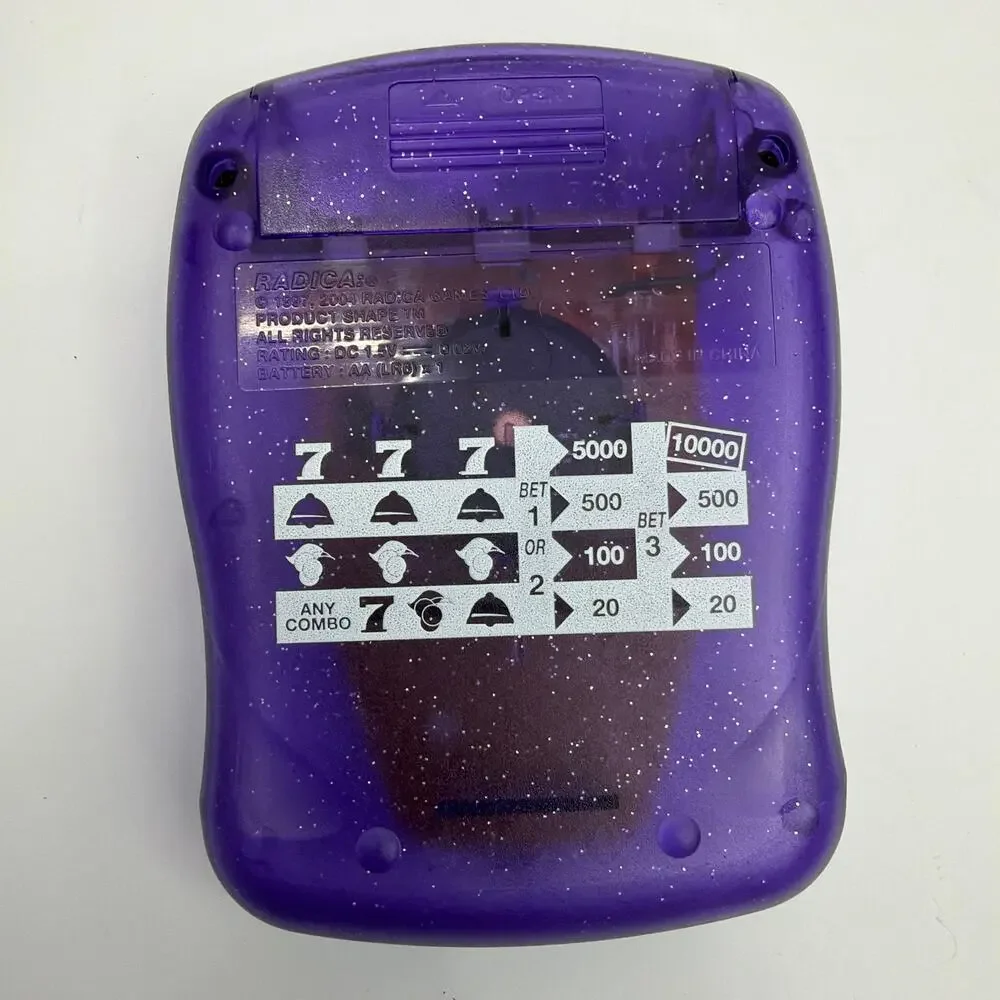 Radica Pocket Slot Handheld Electronic Game Translucent Purple Tested Working